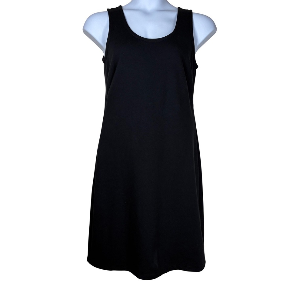 Athleta Dress Black Tank Medium Tall knit Minimalist Little black dress chic
